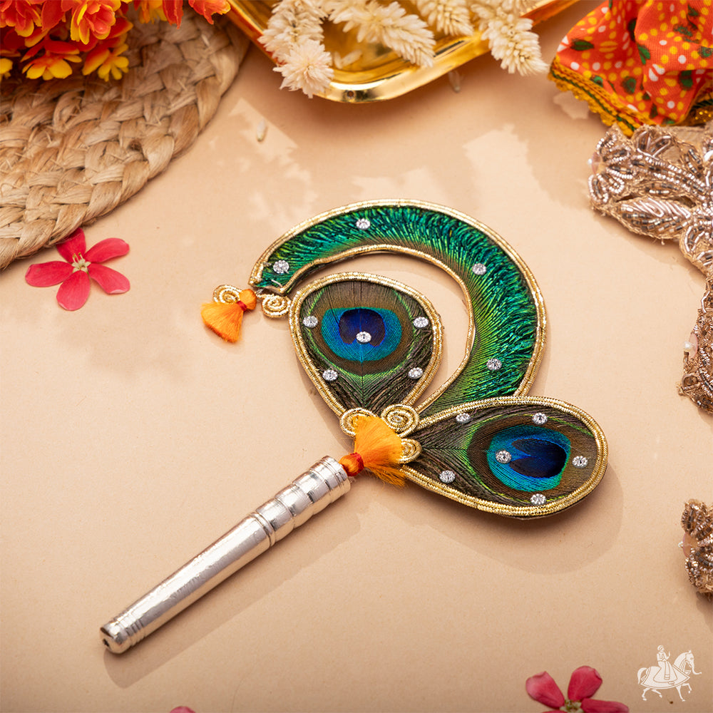 Designer Mor Pankh Pooja Fan | Spiral Style