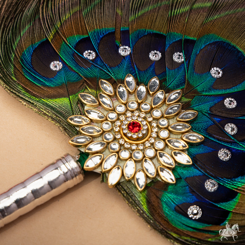 Peacock Feather Aarti Chamar with Floral Stone Work