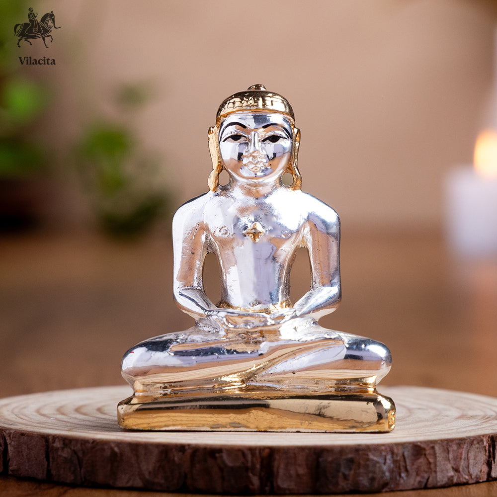 Small Mahaveer Swami Idol | Gold & Silver Plated (3 Inch)