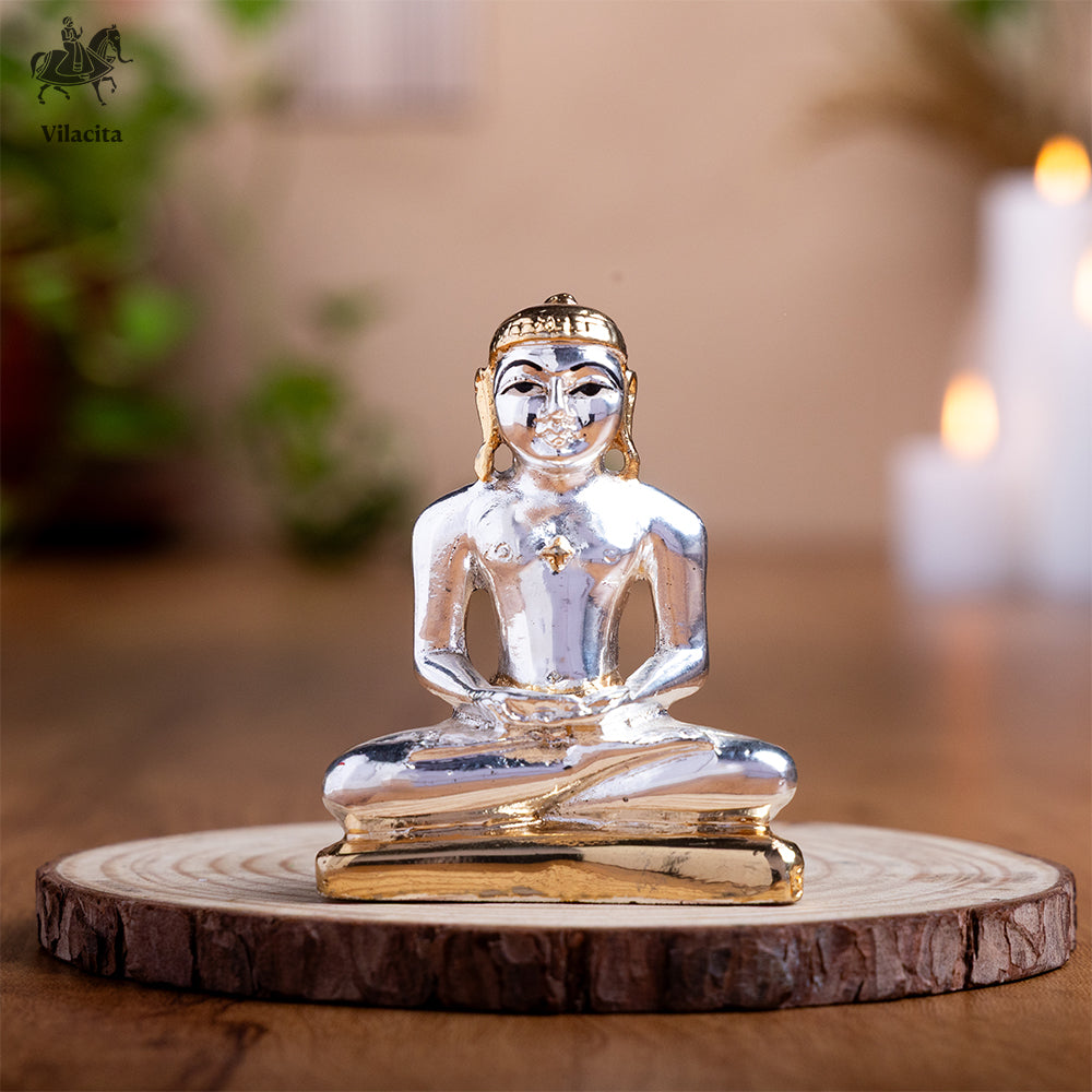 Small Mahaveer Swami Idol | Gold & Silver Plated (3 Inch)