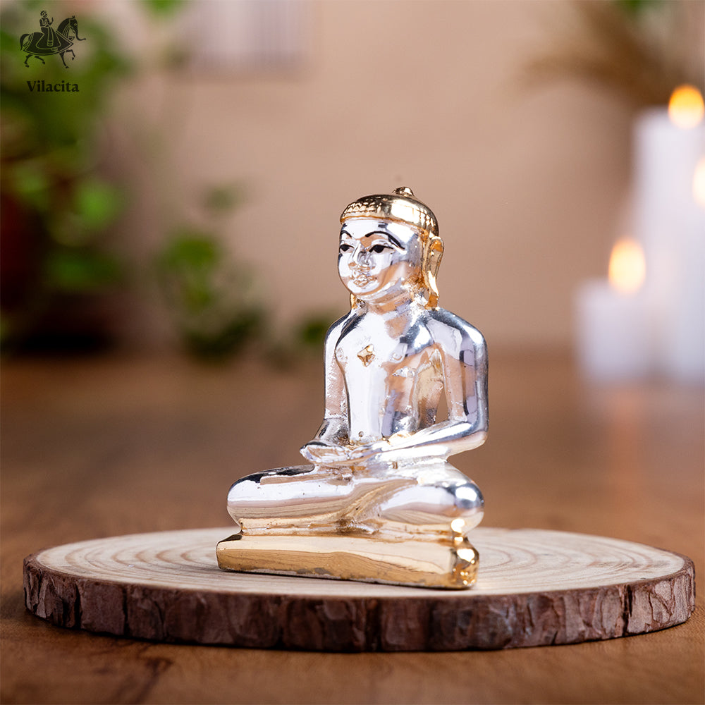 Small Mahaveer Swami Idol | Gold & Silver Plated (3 Inch)