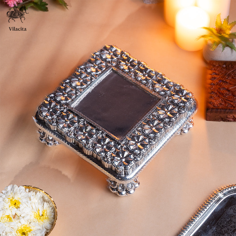 Square Silver Chowki For Pooja | SIlver Plated (7 Inch)