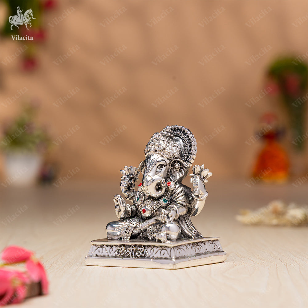 Dagdusheth Ganpati Murti | Silver Plated | 3 Inch