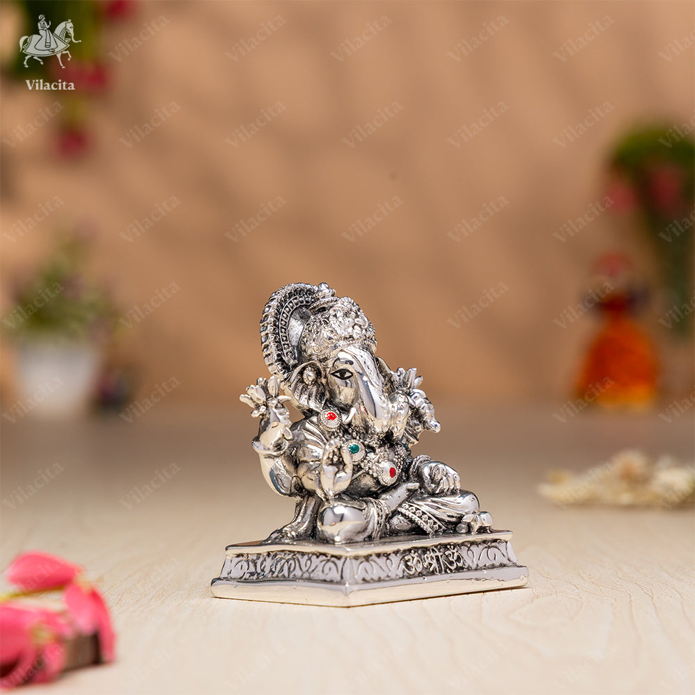 Dagdusheth Ganpati Murti | Silver Plated | 3 Inch
