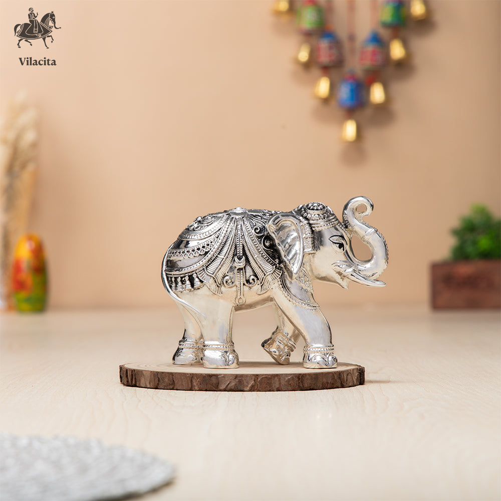 ELEPHANT , SILVER PLATED,VILACITA 999 SILVER DIPPED ELEPHANT IDOL PREMIUM HAND CRAFTED DECOR - SPIRITUAL AND DECORETIVE. PIECE.