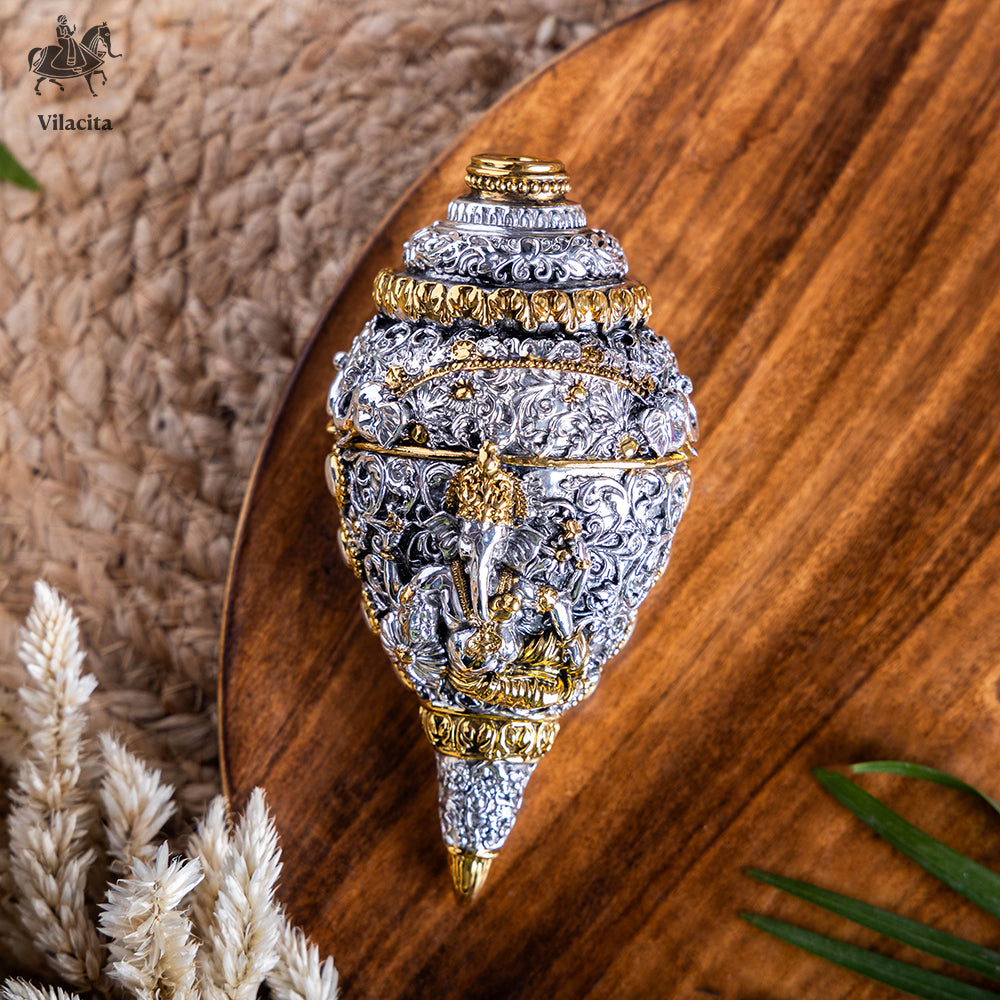 Ganesh Shankh | Silver & Gold Plated (5 Inch)