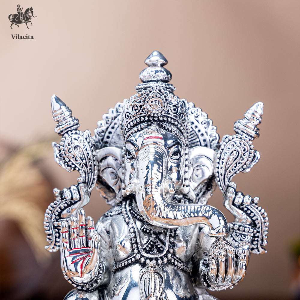 Lord Ganesh Idol On Table | Silver Plated (10 Inch)