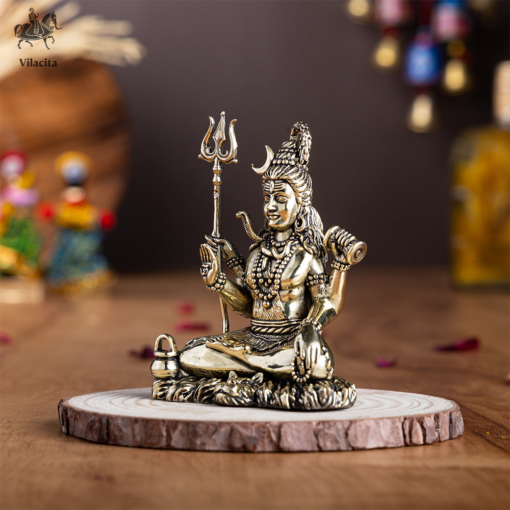 Meditating Brass Lord Shiva Statue (4 Inch)