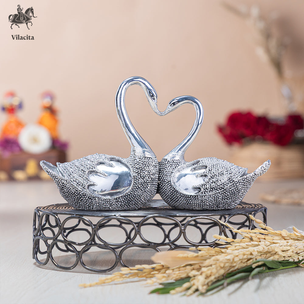 Swan Silver Pair Statue | Silver Plated (8.5 Inch)