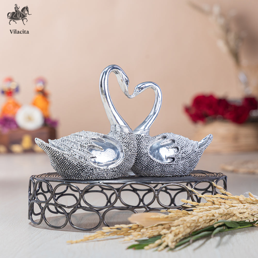 Swan Silver Pair Statue | Silver Plated (8.5 Inch)