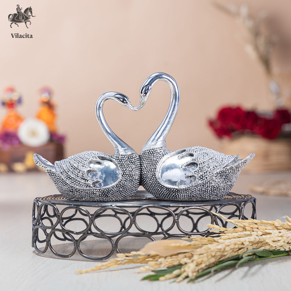 Swan Silver Pair Statue | Silver Plated (8.5 Inch)